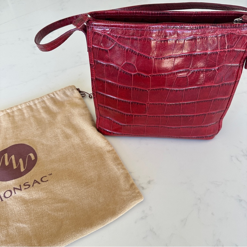 Monsac Red Croc Embossed Leather Shoulder Bag w/ Dust Bag - gently used❤️